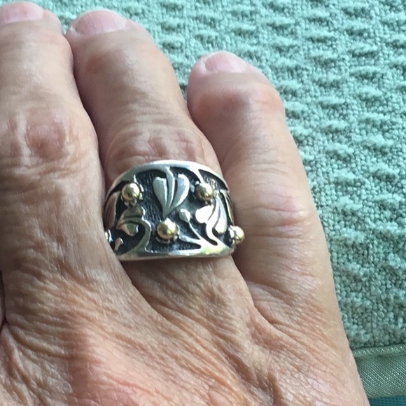 Prodesseo Israel Jewelry - Sterling silver and 14kt gold Israel leaf 8.25 rin